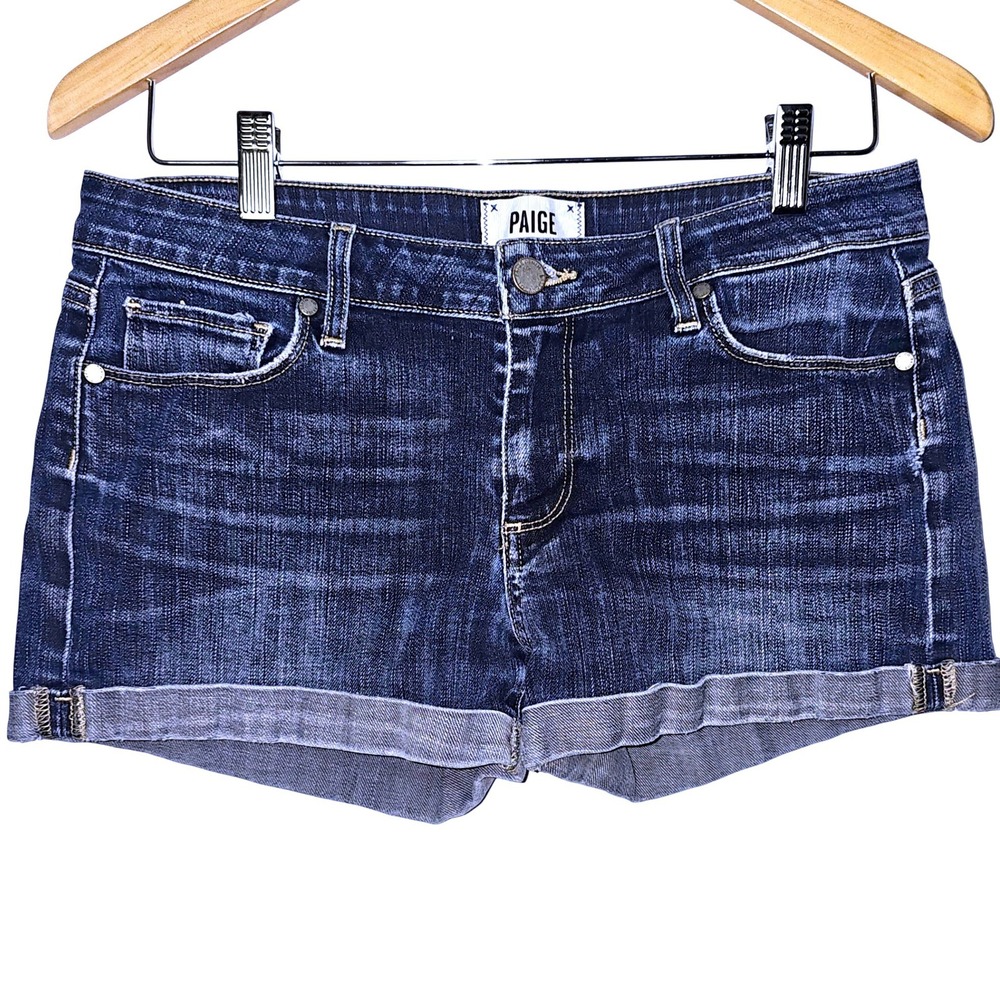 PAIGE Jimmy Jimmy Short Remington Dark Wash Denim Cuffed Shorts Size 28 WJ487